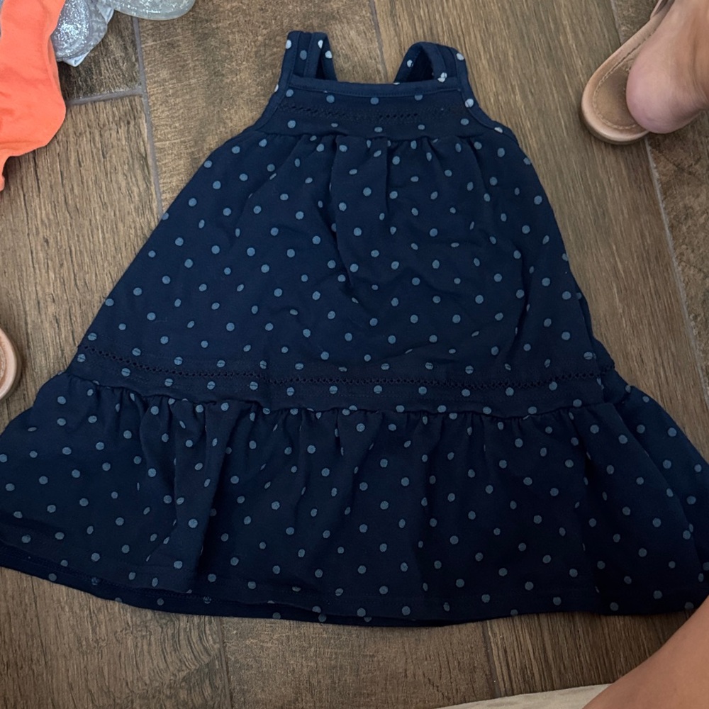 Navy Polka Dot Kids Casual Dress